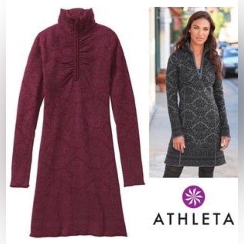 Athleta Gondola Quarter Zip Sweater Dress Women's Burgundy Dress Size M